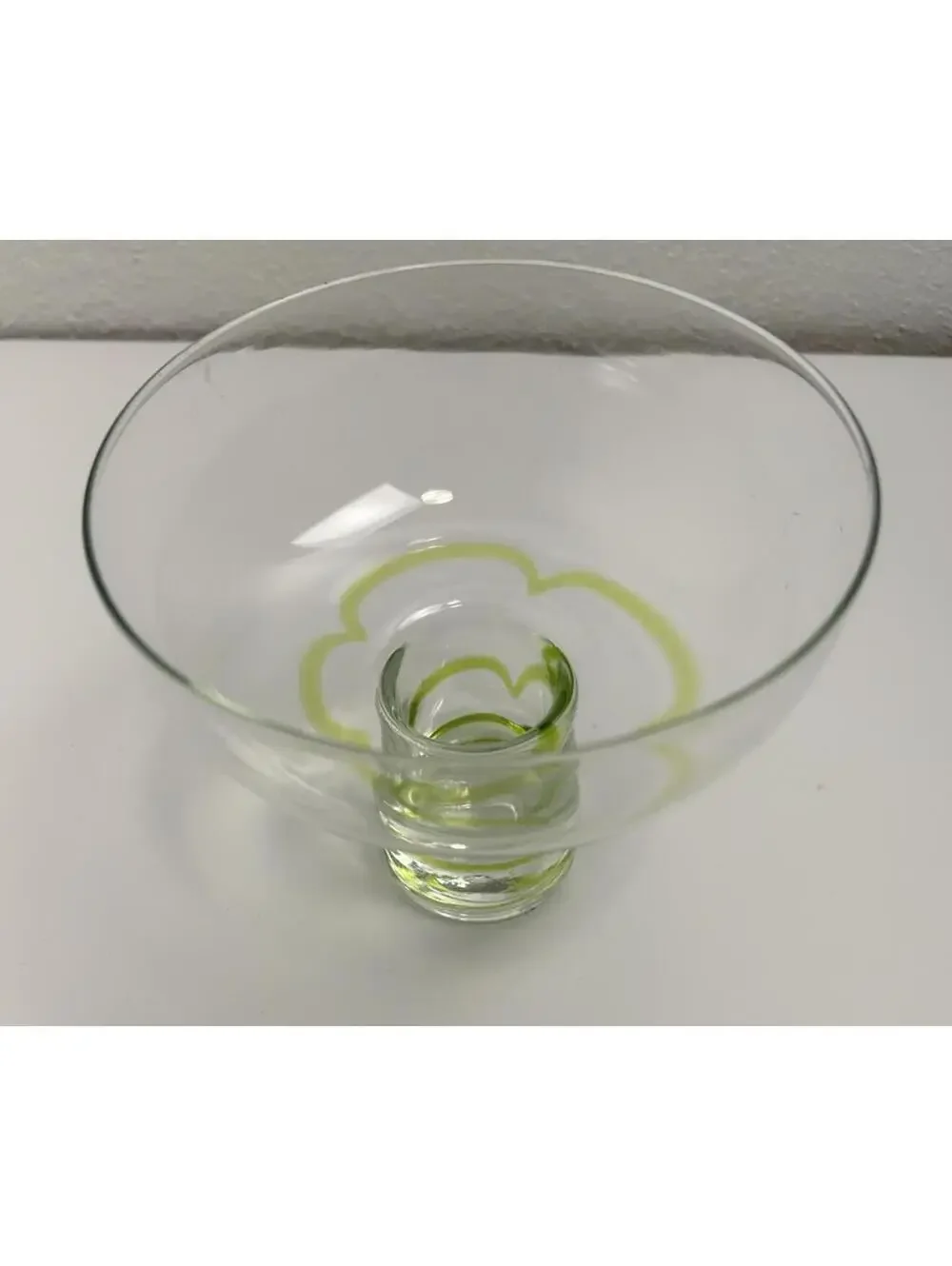 Pier 1 Mouth Blown Margarita Glass wirh Lovely Green Swirl on Stem and Bowl.